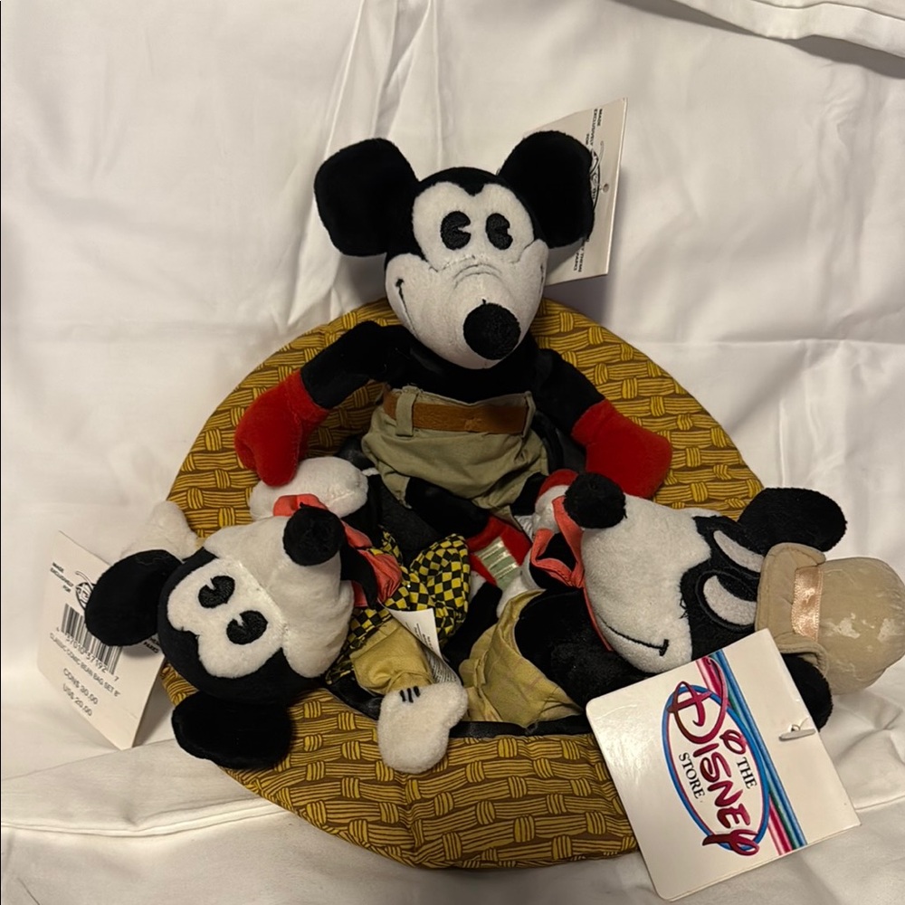 Disney Vintage Mickey Mouse Classic Comic Plush Trio inside the Hat